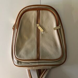 NWT Valentina Italian Leather Cream and Brown Backpack